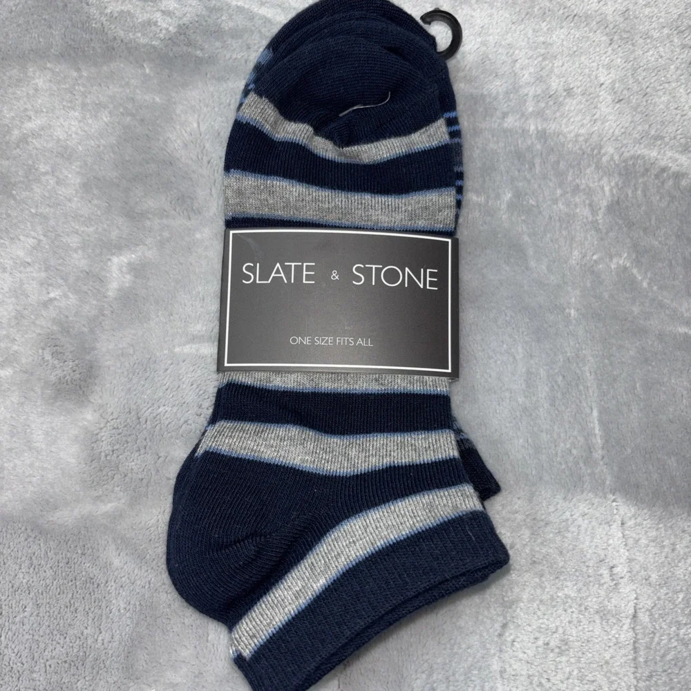 Slate and Stone ankle‎ socks 3 pk One Size Mens Blue Stripe NWT